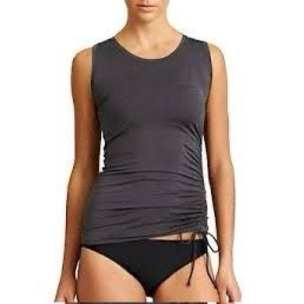 ATHLETA Women’s Black Rashguard Asymmetrical Scrunch Side Top Size Small Style #